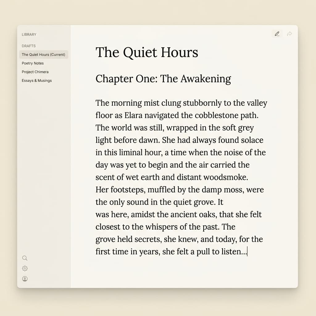 writings interface mockup